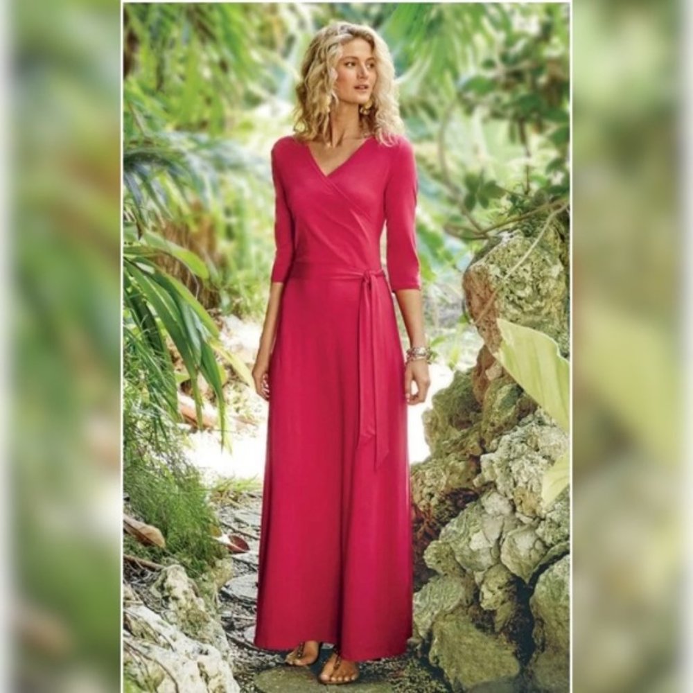 Soft Surroundings Salvadora Red Wrap Long Maxi Dress Medium